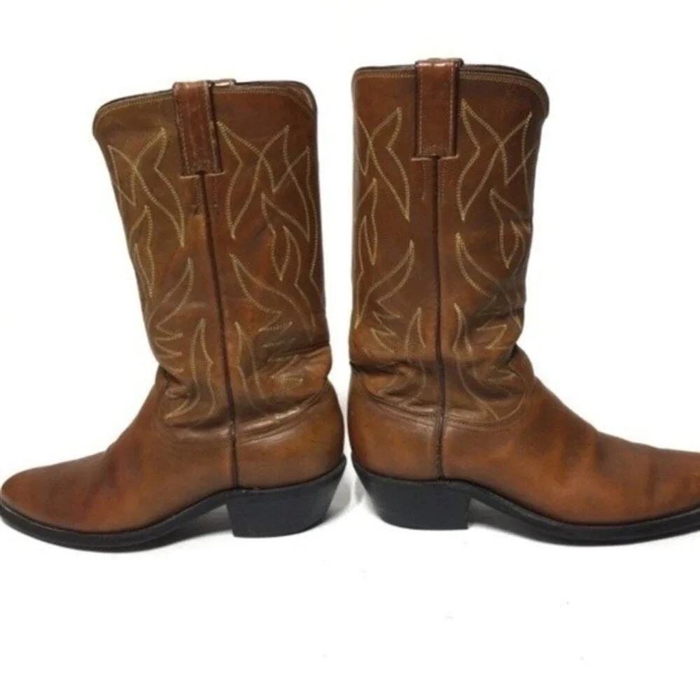 Justin Cowboy Tan Leather Pull On Boots 7D